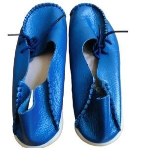 Kunsto Shoes Womens 37 EUR Blue Leather Driving Loafers